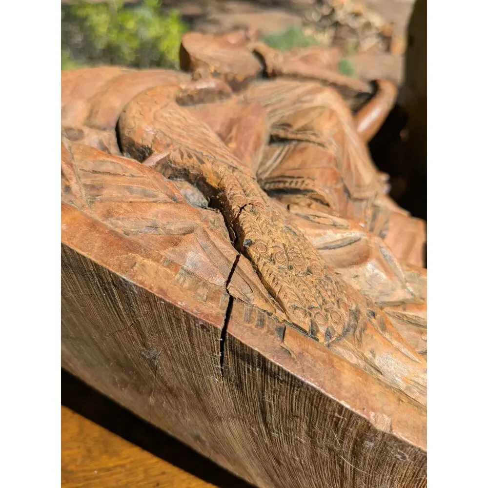 Pair Vintage Hand-Carved Wood Indian Goddess - Saraswati & Gayatri - 12